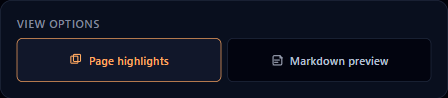 View options with Page highlights and Markdown preview toggles enabled
